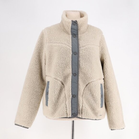 L.L.BEAN Women's Bean's Sherpa Fleece Jacket Stand Collar Oatmeal Beige Size L - Picture 1 of 9